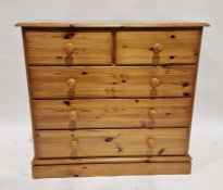 Modern pine chest of drawers with two short over three long drawers, 90cm high x 97cm wide x 42cm