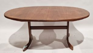 Mid century teak G Plan stained oval extending dining table with six chairs, h. 72cm, l. 163cm, w.