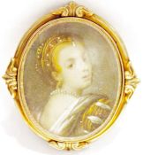 19th century portrait miniature on ivory, head and shoulders portrait of a Tudor lady, oval, 5cm x