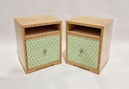 Pair of modern wooden veneered bedside cupboards each with a single shelf over a single door