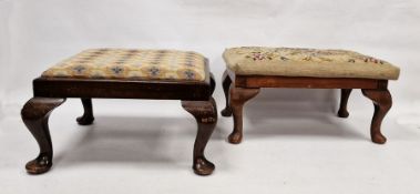 Two early 20th century footstools having upholstered cushion tops, raised on cabriole supports,