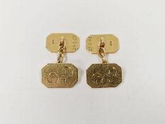 Pair 18ct gold chain pattern cufflinks, the ends rectangular with cut-off corners, initialled CVG,