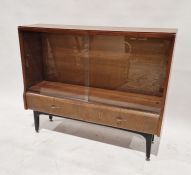 20th century glazed display cabinet, with two sliding glass doors over two short drawers,