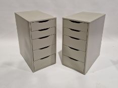 Pair of modern grey painted storage chests, each with five drawers, 71cm high x 36cm wide x 59cm
