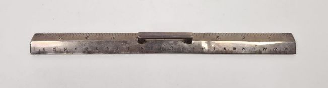 Silver rule, with square handle, hallmarked London 1917, makers marks for John Collard Vickery, 9.