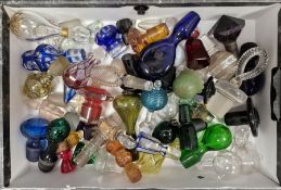 Group of 19th century assorted coloured glass stoppers, including: gilt, flashed and moulded