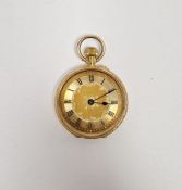Lady's 18K gold fob watch, having gold-coloured engine-turned dial with Roman numerals, the case