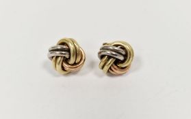 Pair 9ct gold tri-colour knot-pattern earrings, 2.4g approx.