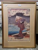 Modern Chinese embroidered silk panel of exotic birds in landscape, bearing red seal and black