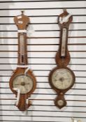 Two 19th century banjo barometers, one with hygrometer and level, both in slightly distressed state,