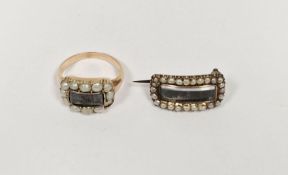 Early 19th century gold and pearl mourning ring dated 1814, and gold and seed pearl hair set lace