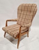 Holmoak wing button back armchair, by E. Horace Holme Ltd, with chequered off-cream upholstery and