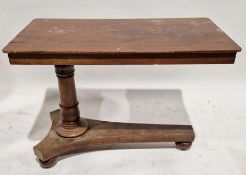 Victorian mahogany adjustable over bed table, of rectangular form, on turned bun feet, measuring