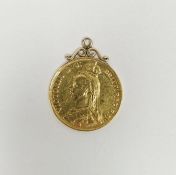 Victorian 1887 double sovereign with scroll pendant mount, 16.6g approx.