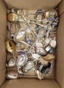 Collection of British silver and continental white metal teaspoons, some having enamel decoration