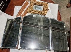 20th century three-section folding dressing table mirror, the mirror itself with bevelled edge, 46cm