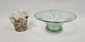 Glass pedestal bowl, swirl decorated with gold speckled base,11.5cm high x 28cm in diameter,