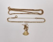 9ct gold boxlink chain necklace and matching bracelet, 20g total approx. and a 9ct gold fan