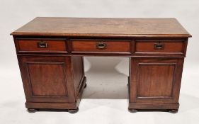 Victorian mahogany campaign style twin pedestal desk, with three drawers having recessed handles