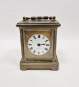 19th century miniature carriage clock in five-glass brass case, circular enamelled dial with
