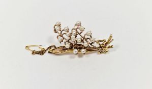 9ct gold and pearl lily-of-the-valley spray brooch