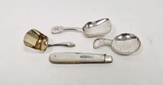 George IV caddy spoon, fiddle pattern, London 1925, another Georgian caddy spoon with bright-cut