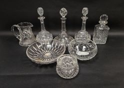 Assorted 20th century cut glassware, including: a fan-cut ship's decanter and stopper, a pair of