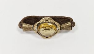 Victorian gold-plated, citrine and woven hair bracelet set oval citrine-coloured faceted stone