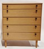 Modern oak veneer chest of drawers comprising five long drawers, on square tapering legs, 100cm high