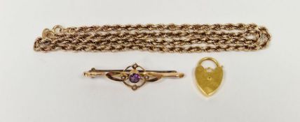 9ct gold rope pattern chain necklace and 9ct padlock clasp, 5.6 grams total approx., and Victorian