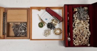 Quantity silver-coloured chain necklaces, faux pearls and other costume jewellery (3 boxes)