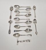 Child's silver pusher, Victorian silver salt spoon, fiddle pattern and a quantity of various
