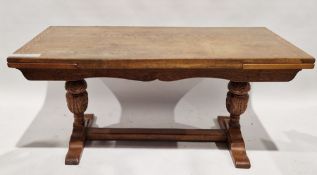 20th century extending oak dining table of rectangular form, 75cm high x 165cm wide x 85cm deep