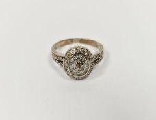 9ct gold and diamond dress ring, oval set with multiple baguette-cut stones