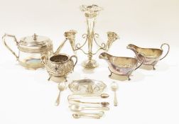 Silver plated wares to include a three-branch epergne, a 19th century teapot by James Dixon &