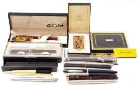 Sundry Parker fountain pens, a Cunard White Star Liner (Mauretania) pen (part missing), a Colibri