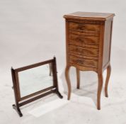 Reproduction serpentine small chest of drawers decorated with burr walnut veneer and chequered
