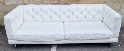 Large modern Chesterfield-style three-seater sofa by Italsofa, with white leatherette upholstery,
