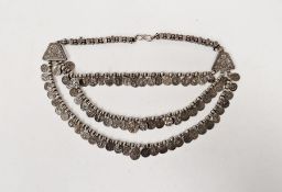 Indian white metal Hindu necklace with numerous pendant drops embossed with symbols Condition