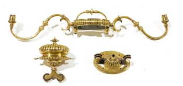 Late 19th century brass rise and fall tealight candelabrum with gadrooned supports and ceiling rose,