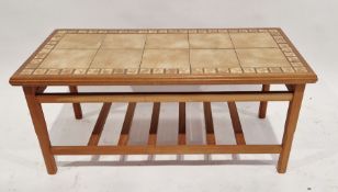 20th century tile-top coffee table, of rectangular form with fitted newspaper rack to base, 38cm