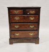 Antique oak chest of two short and three long drawers, having brass plates and bail handles, on