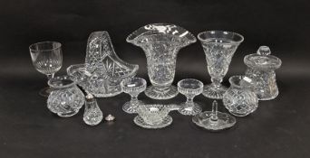 Collection of cut impress moulded 20th century glass including a flower vase with cut rim,