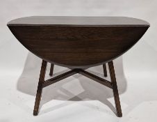 Ercol dark stained fall-flap dining table with cross stretchers, 71cm high x 113cm wide