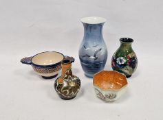 Moorcroft small green ground globular orchid pattern vase, blue signature, impressed marks, a