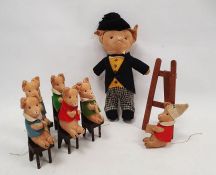 Pre-War Chad Valley pig school comprising: headmaster, five pupils, and one dunce, each in pink