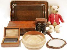 Set of three Art Deco oak and white metal mounted two-handled rectangular trays, in sizes, a