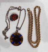 Rolled gold rope-twist pattern chain-link necklace, an amber-mounted silver Arts & Crafts brooch,