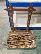 Late Victorian/Edwardian hunting interest - wooden and brass wall-mounted riding whip stand,