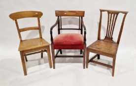 Georgian oak solid seat dining chair with pierced splat, another late 19th century beech solid